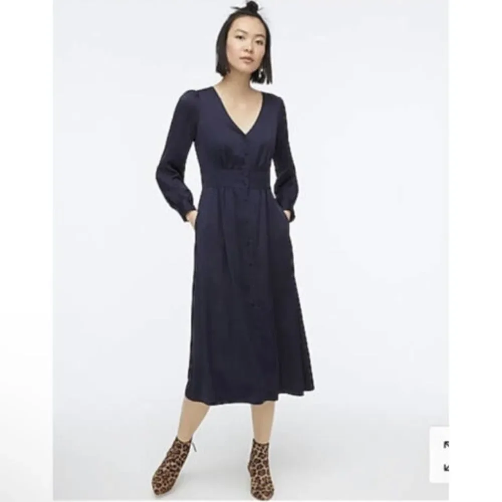 J. Crew Women's Button Front A-line Midi Dress in Black Size 6 Style# AD072